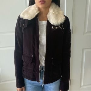 Marc Jacobs Fur Collar Purple Corduroy Moto Jacket